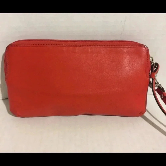 Coach Orange / red leather wristlet - Picture 2 of 8